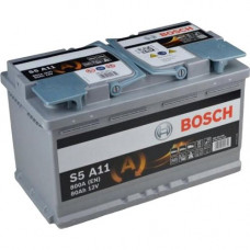 Автомобильный аккумулятор Bosch S5 A11 AGM 12V 6-СТ 80Ah R+ 800A 0092S5A110
