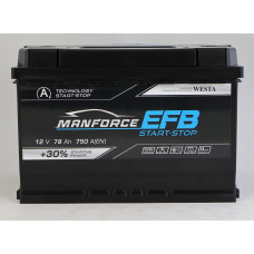 Автомобильный аккумулятор WESTA MANFORCE EFB 6-СТ 78Ah 750A R+ (L3) Start-Stop